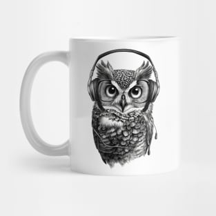 Owl Daring in Black and White Wearing Headphones Mug